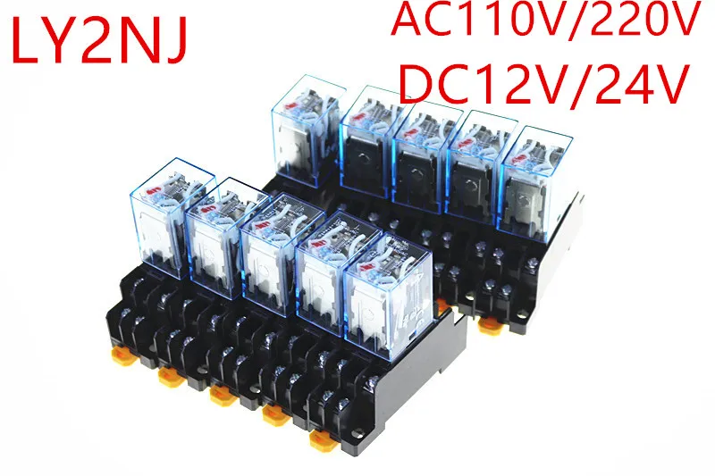 

10Pcs 12V 24V DC / 110V 220V AC Coil Power Relay LY2NJ 8 Pin With Socket Base