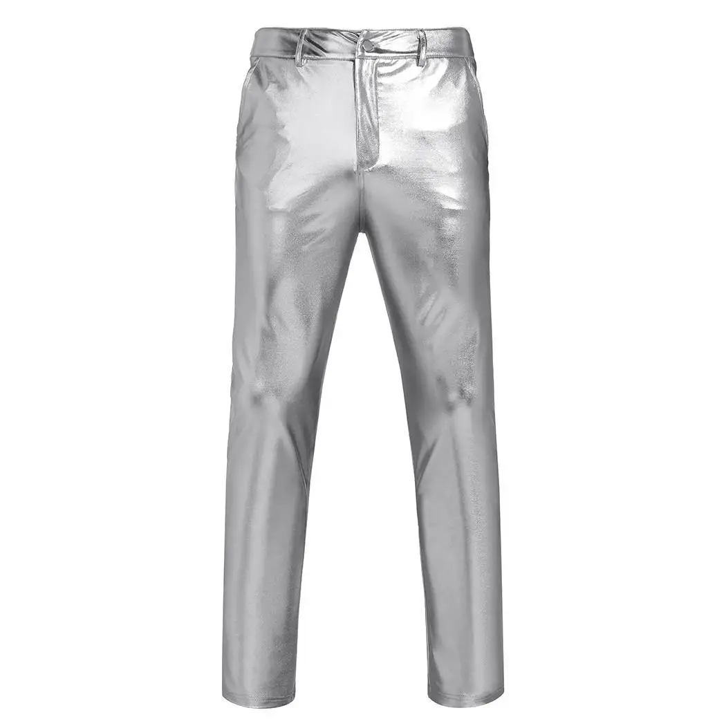light gray COOFANDY мужские модные Металлические Блестящие карманы полная длина средняя талия повседневные, вечерние, праздничные длинные брюки - Цвет: light gray