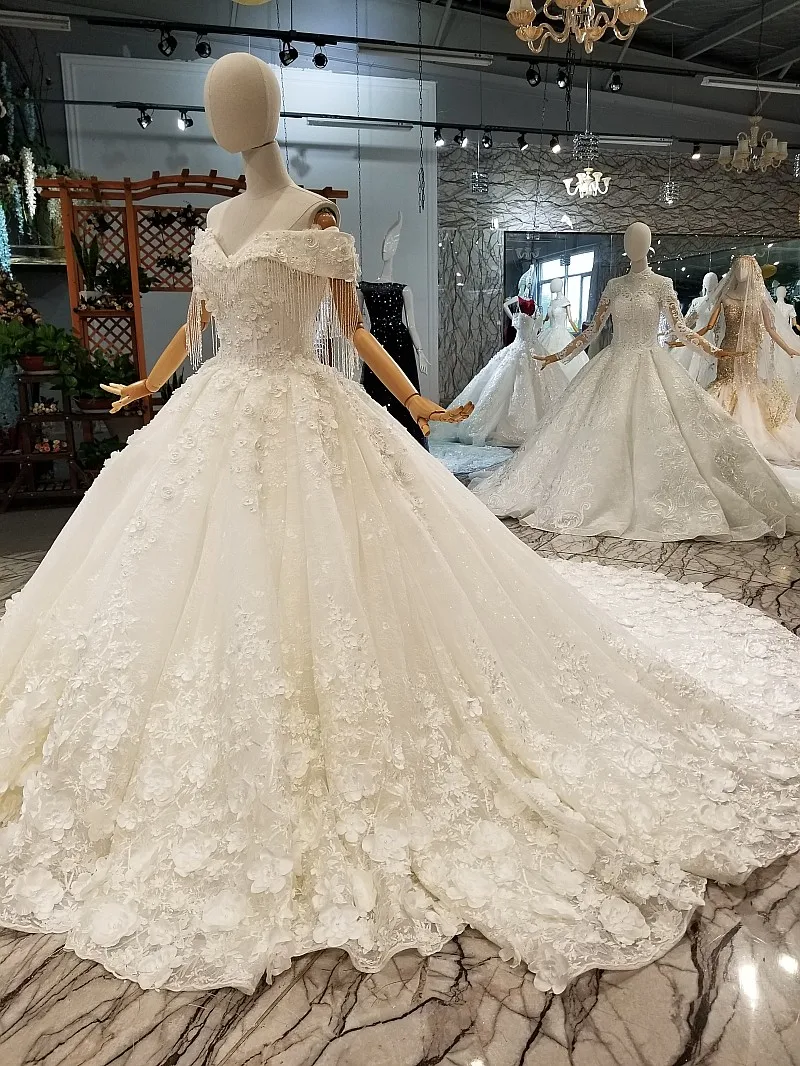 LS547880 Crystal Wedding Dress Off Shoulder Beads Sweetheart 3d Flowers Bridal Wedding Gown 2021 latest design платья длинные