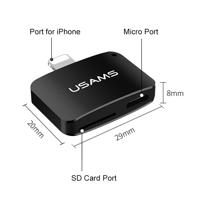 Адаптер USAMS для iPhone XS XR X OTG адаптер Поддержка ios 11 10 max поддержка 128G 8 7 6 6s 5 5S se 5c