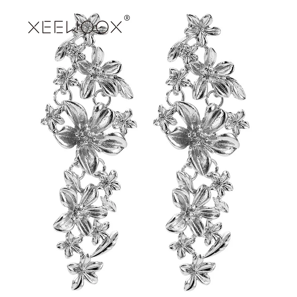 XEEWOOX New Fashion Trendy Simple Vintage Gold Metal Earrings For Women party Jewelry long Circle Multi Layers flower |