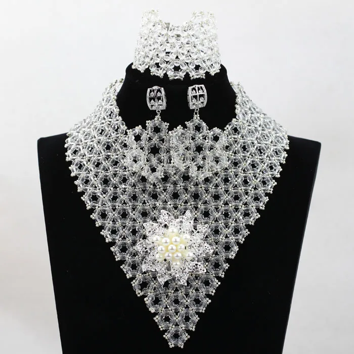 Большое прозрачное белое яркое ожерелье с кристаллами набор африканских