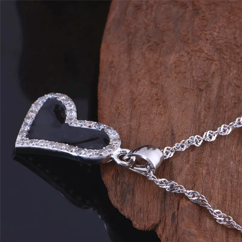 Женское Ожерелье с фианитом черное эмалевое сердце модные ювелирные изделия