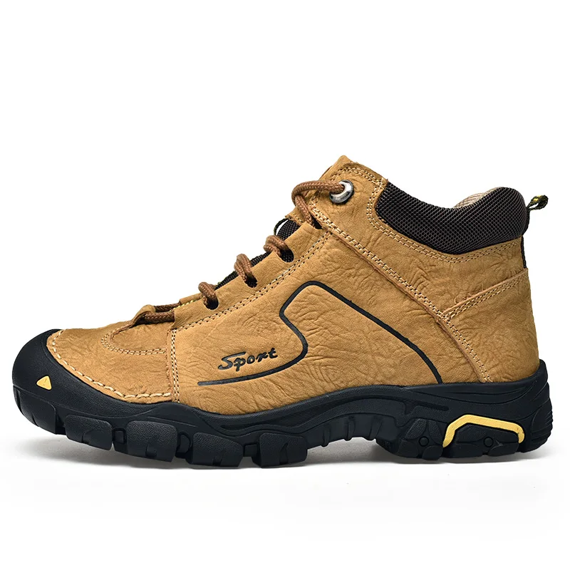 Khaki Boots Shoes VESONAL/зимние сапоги из натуральной кожи; Мужская обувь для взрослых; Теплая обувь с мехом; уличная походная обувь; кроссовки; Мужская короткая плюшевая обувь - Цвет: Khaki Boots Shoes