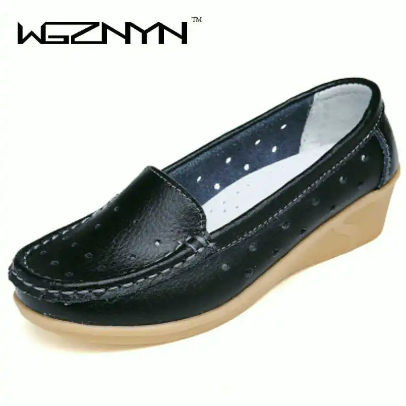 Plus Size 35-40 Summer Women Flat Platform Shoes Woman White Nursing Cut-out Loafers Slip on Moccasins woman ZY003 | Обувь