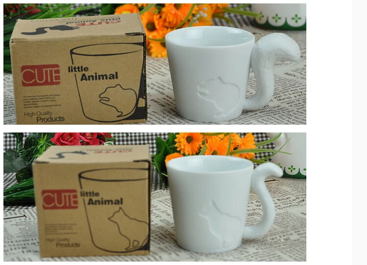 Керамическая кружка чашка белая кошка/кролик/белка/олененок животные молочная