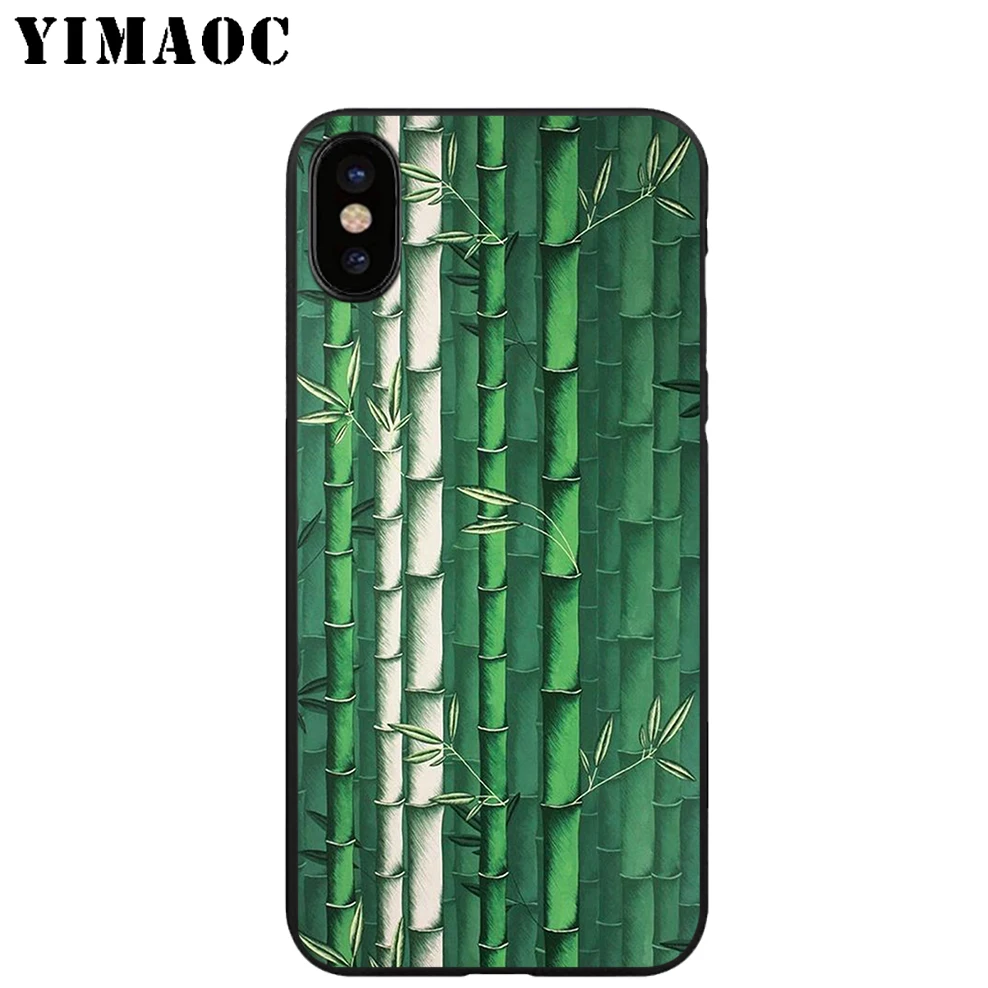 YIMAOC bamboo Art Natural Soft TPU Black Silicone Case for iPhone X or 10 8 7 6 6S Plus 5 5S SE Xr Xs Max |