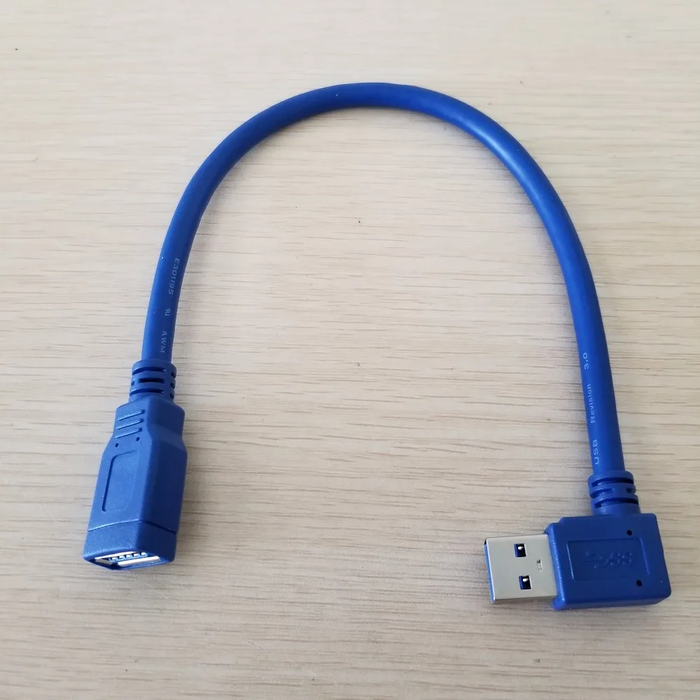 

10pcs/lot 90 Degree Right Angle USB 3.0 Type A Extension Data Cable Male to Female Blue 30cm