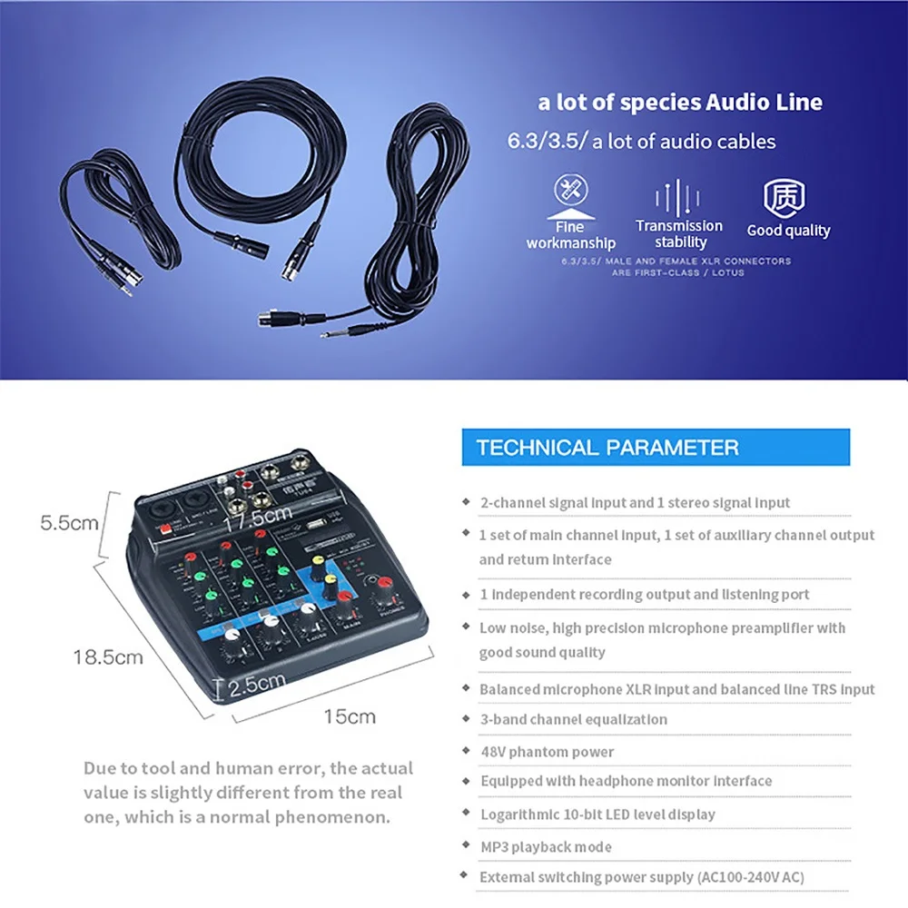 Миксер FELYBY TU04 с Bluetooth USB и звуковой картой функциональный для записи голосового