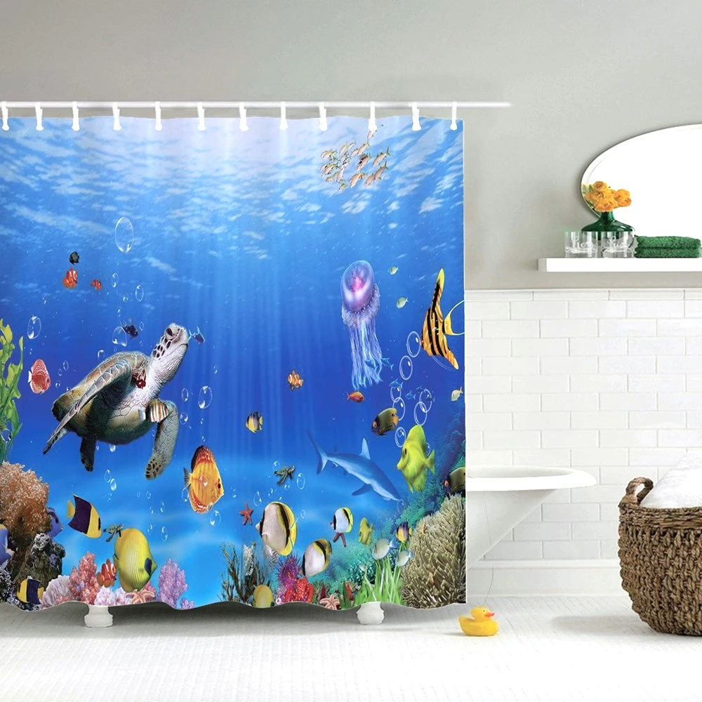 Морская занавеска для душа Dafield синий океан подводный коралловый риф полиэстер