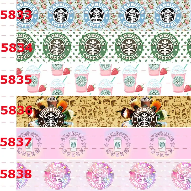 New 50 yards famous coffe store ribbon cartoon printed grosgrain 5827 | Дом и сад