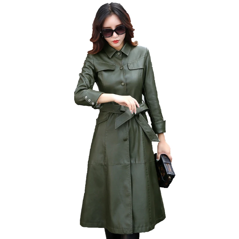 Женское длинное пальто с поясом облегающее цвета хаки и черного Осень зима 2017|winter