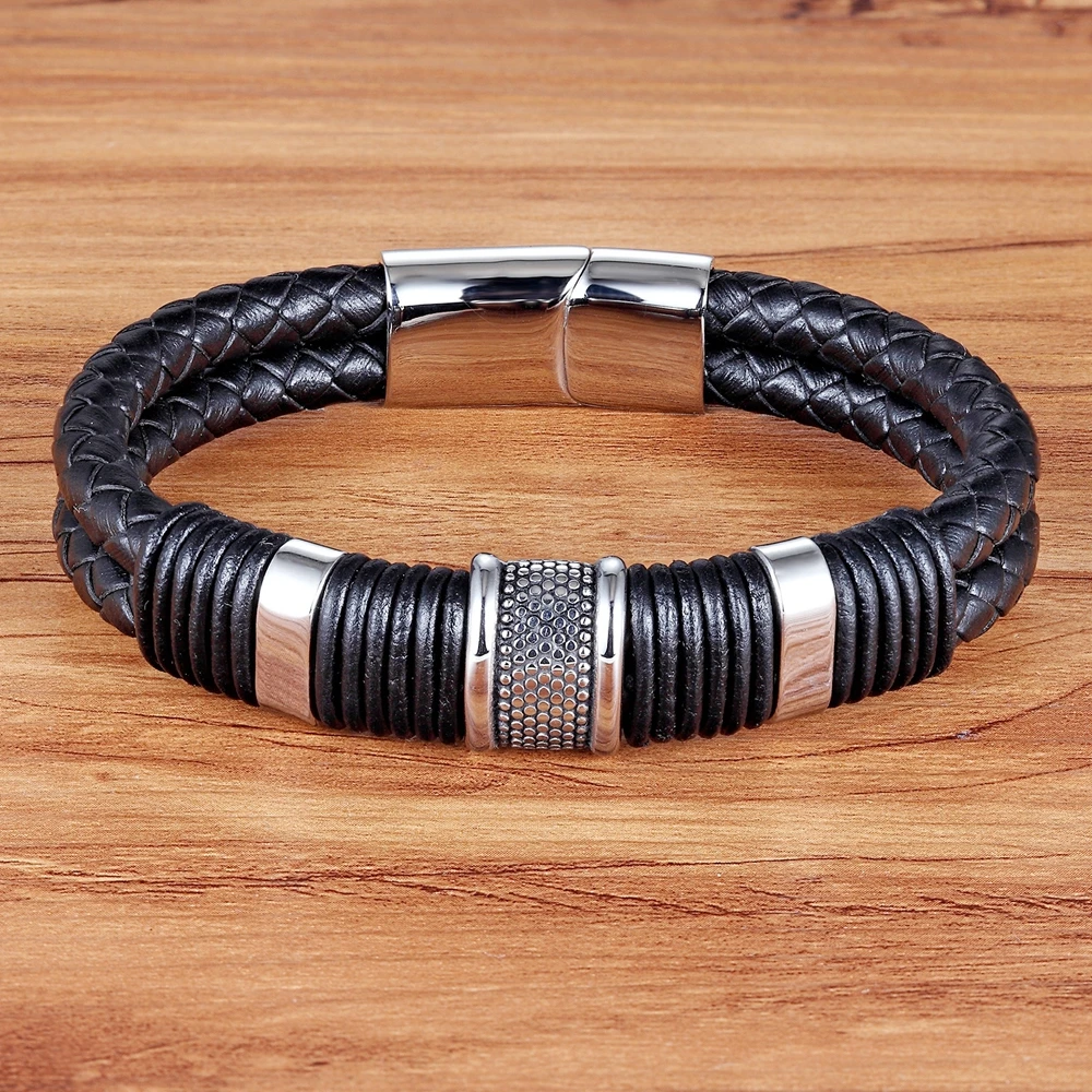 XQNI браслет из натуральной кожи в геометрическом стиле для мальчиков нержавеющей