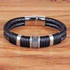 XQNI браслет из натуральной кожи в геометрическом стиле для мальчиков, из нержавеющей стали, вечерние ювелирные изделия на день рождения