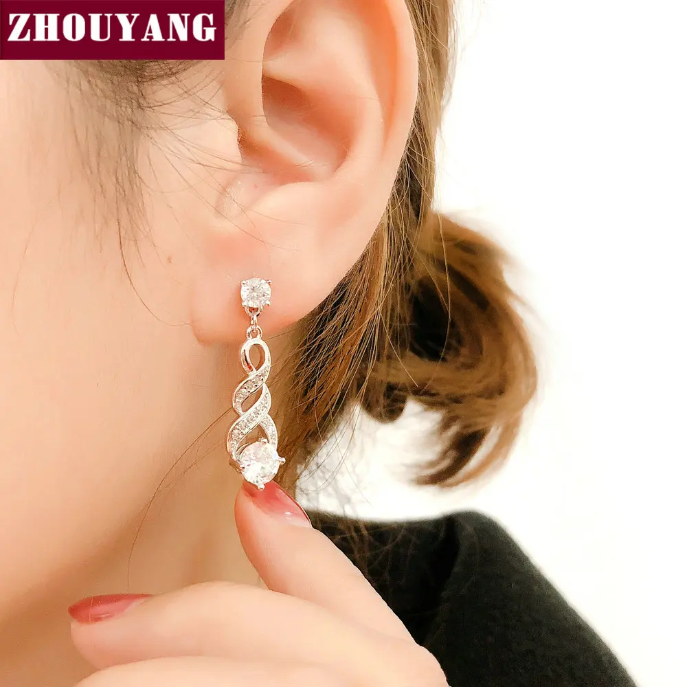 ZHOUYANG серьги-гвоздики в форме ангелов из розового золота и серебра, модные ювелирные изделия для женщин и девушек, подарок ZYE725
