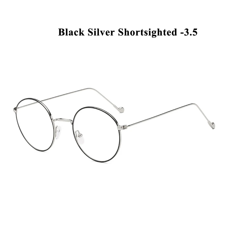 B silver myopia 3.5 Zilead, металлические круглые очки для близорукости, для женщин и мужчин, сверхлегкие, по рецепту, близорукие очки, очки унисекс - Цвет оправы: B silver myopia 3.5
