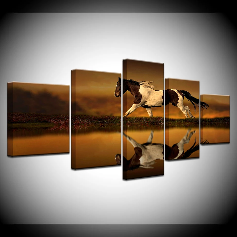 5 Панель модульная ЛОШАДЬ Холст настенные картины печатных черный Hores для