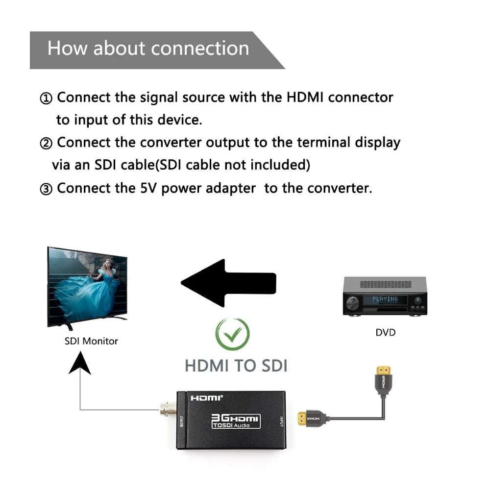 2 шт. мини HDMI в SDI Mini 3G HD SD-SDI видео микро конвертер адаптер для камеры |