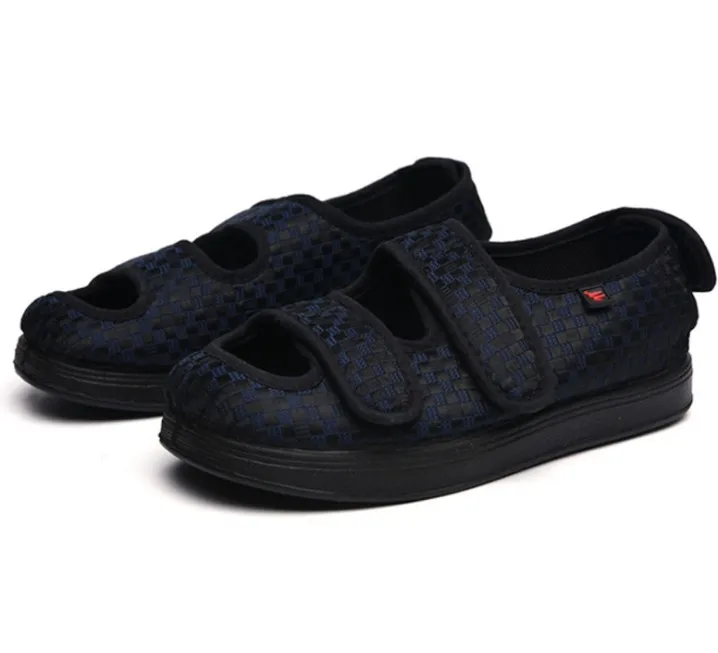 Blue47 Inner L 285mm Women's Extra Wide Width Adjustable Slippers Diabetic Edema Slippers Swollen Feet Walking Shoes Indoor Outdoor Orthopedic Sandal - Цвет: Blue47 Inner L 285mm