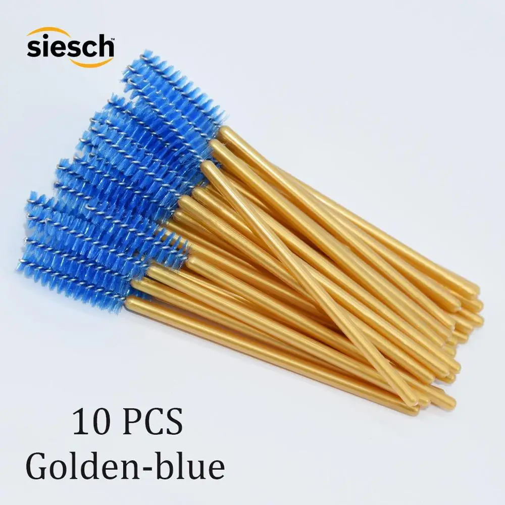 golden blue 10 шт. новая кисточка для Бровей Ресниц Расческа тушь для ресниц палочки наращивание ресниц Инструмент Профессиональная Красота пластик нейлон макияж кисти - Handle Color: golden blue