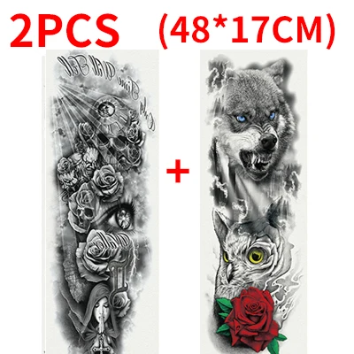 style 8-2pcs Временные татуировки наклейки для мужчин татуировки рукава тела рука Вспышка татуировки водонепроницаемые переводные наклейки череп цветок металлик татуировки - Цвет: style 8-2pcs