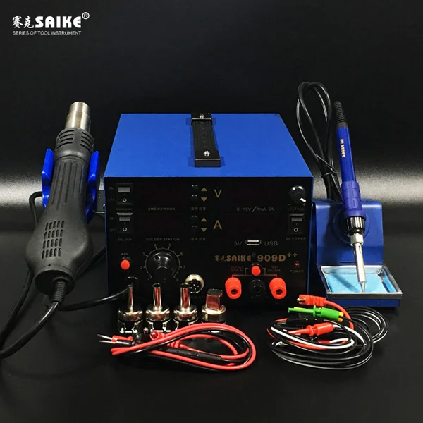 Package 1 3 in1 SAIKE 909D++ горячий воздух паяльная станция De паяльная станция постоянного тока Регулируемый источник питания 15 V 2A - Цвет: Package 1