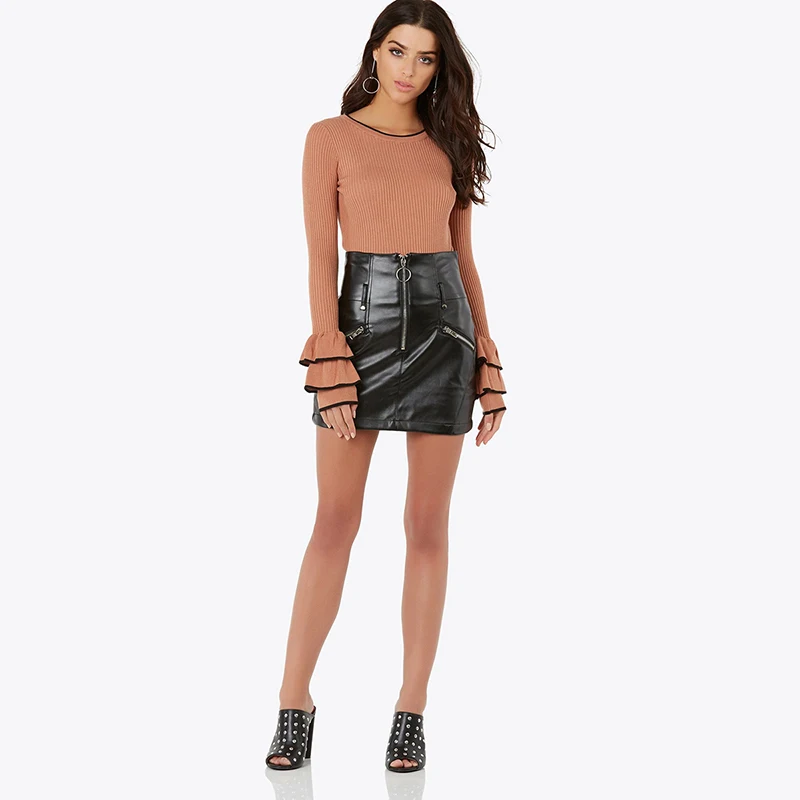 Makeuchic новые модные женские туфли однотонная черная юбка Высокая талия на молнии