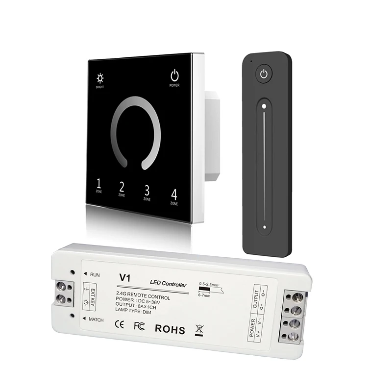 

New Led Strip Dimmer 220V High Voltage Input Wall Touch Panel 2.4G RF Wireless Remote DMX Master Led Single Color Strip Dimmer