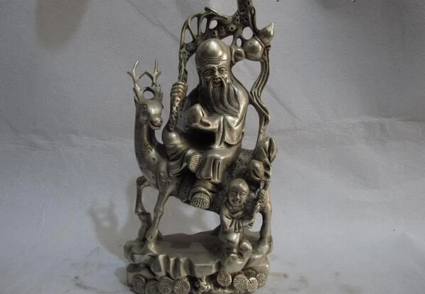song voge gem S1434 China Fengshui copper silver God of Longevity Life Star On Deer &amp Peach Statue | Дом и сад