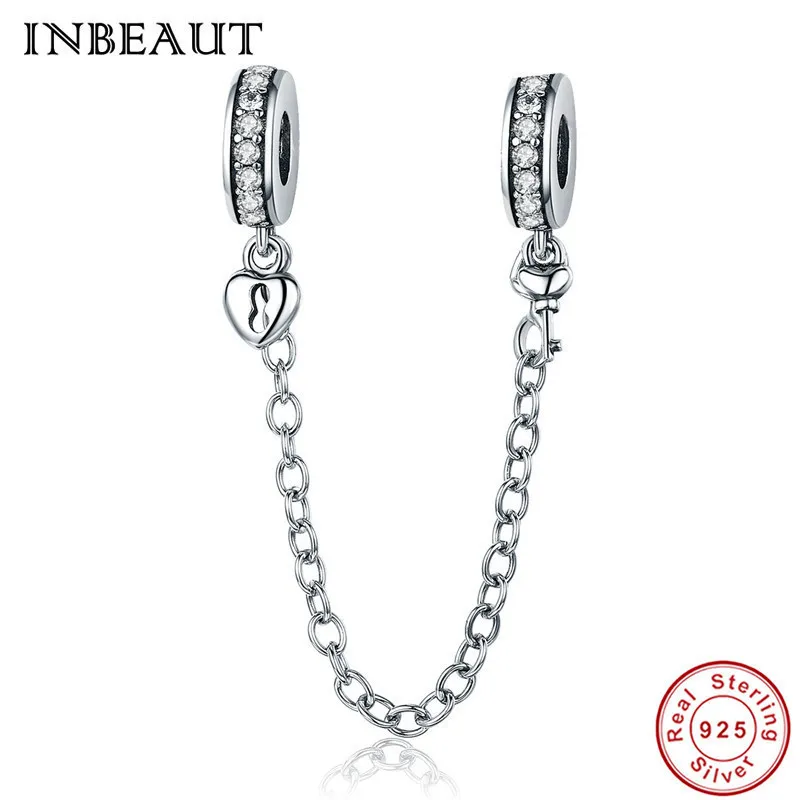 ss606 INBEAUT 925 пробы Серебряная Классическая безопасная цепочка с ромашками Синий Циркон звезда гитара Роза Шарм Подходит для Пандора Браслет - Окраска металла: ss606
