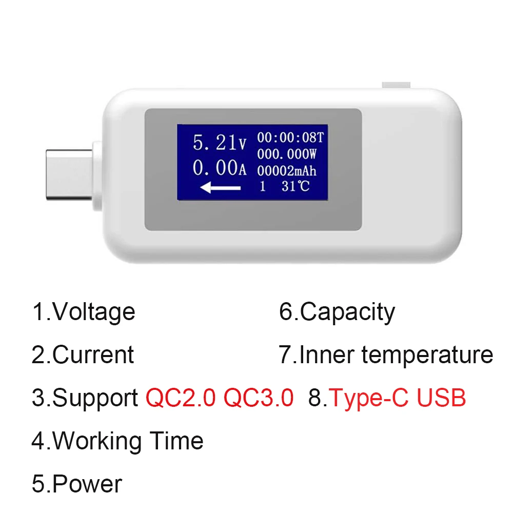 White QC2.0 QC3.0 TC64 QC2.0 QC3.0 тип-c цветной ЖК-дисплей USB Вольтметр Амперметр Напряжение измеритель тока мультиметр зарядное устройство банк питания USB Тестер - Цвет: White QC2.0 QC3.0