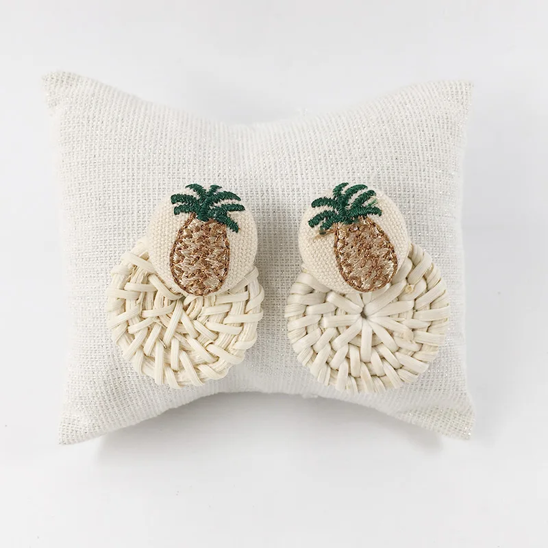 Ручной работы ананас Висячие серьги для женщин деревянный плетеная из соломы