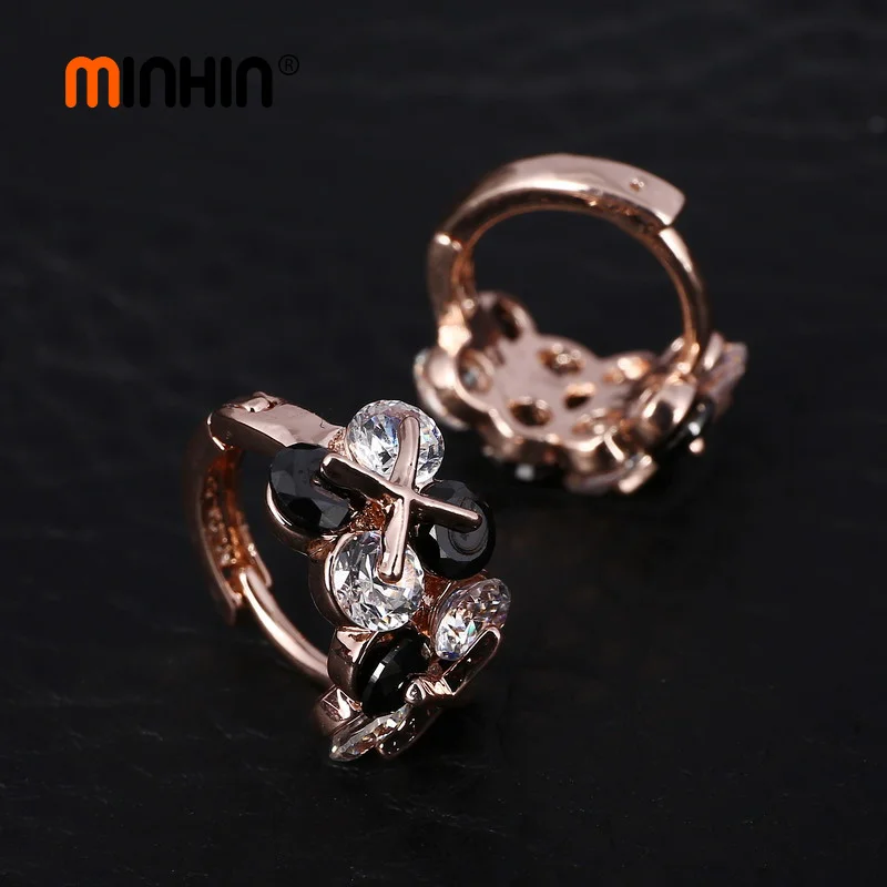 MINHIN, 5 цветов, серьги-кольца для женщин, цветочный дизайн, аксессуары для ушей, кубический циркон, золото/серебро, Покрытые Кристаллами, свадебные серьги