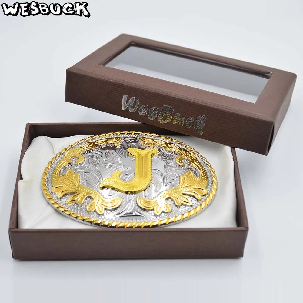 5 PCS MOQ WesBuck Brand Oval 3D Lace Gold J Initial Letter Cowboy Buckle With Metal Fashion Men's PU Leather Belt Holiday Gifts | Дом и