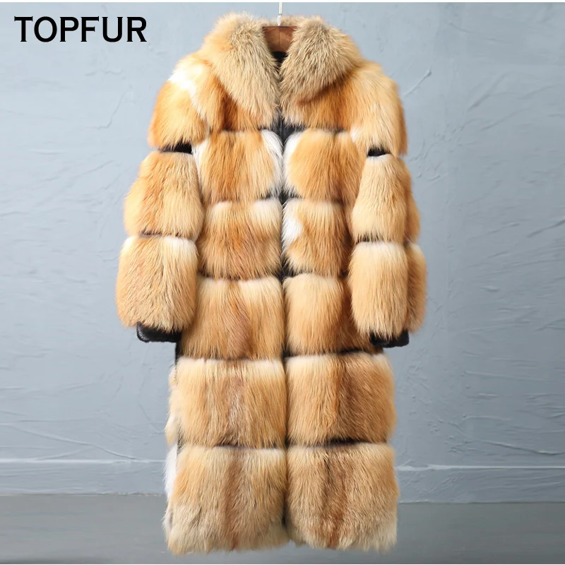 Мужское пальто из натурального меха TOPFUR красное Лисьего мужская зимняя куртка