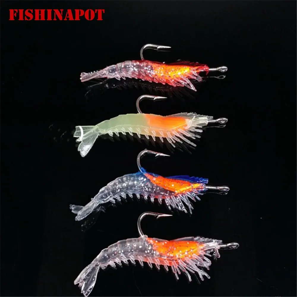 

FISHINAPOT 4PCS /Set 6cm/3g Fishing Soft Shrimp Lure Pesca Lead Fish Fishing Lures Wobbler Isca Artificial Baits With Hooks