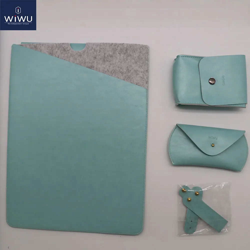 Зеленый WiWU 4 в 1 чехол для ноутбука MacBook Pro 13 15 дюймов из искусственной кожи водонепроницаемый чехол для ноутбука MacBook Air 13 Чехол сумка для ноутбука 14 - Цвет: Зеленый