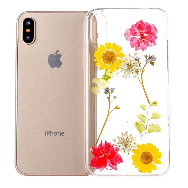 HOTR For iphone X Case Fashion Dry Real Flowers Soft TPU Cover 6s 6 7 8 9 plus XS XR MAX Protect Phone |