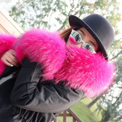 Женская куртка с капюшоном модная зимняя парка большим натуральным мехом енота и