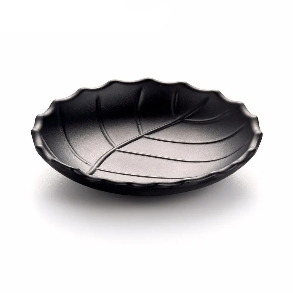 Yilala Plastic Melamine Plate Dish Leaf Shaped Soy Sauce Tableware Dinnerware Black Color Dishes | Дом и сад