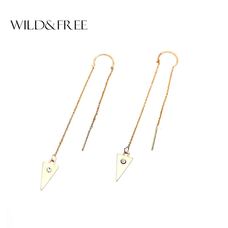 WILD & FREE золотые серьги капельки с длинной цепью Стразы модным треугольным в