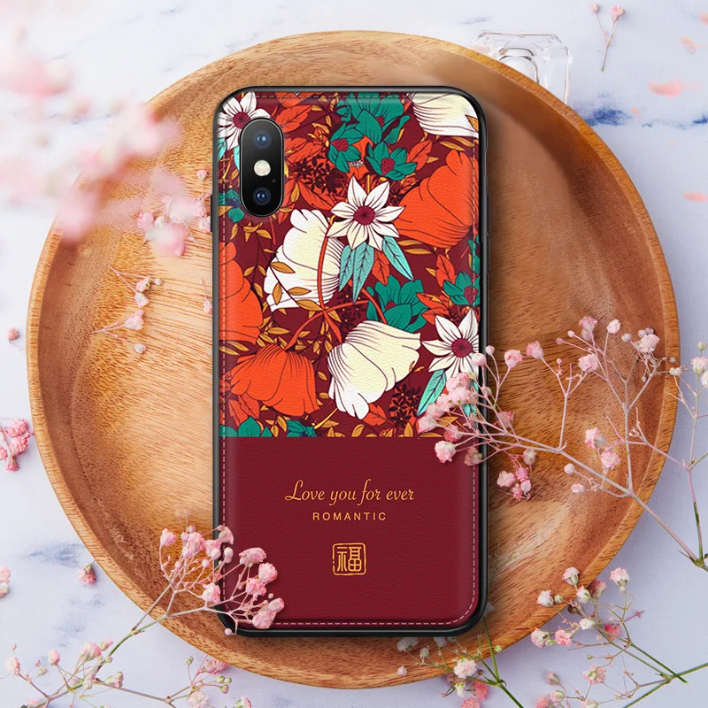 Phone Cases for iPhone 8 7 6 6s Plus X Xs Max XR Cover Leather Skin Soft Silicone Flower Texture Bag Case | Мобильные телефоны и
