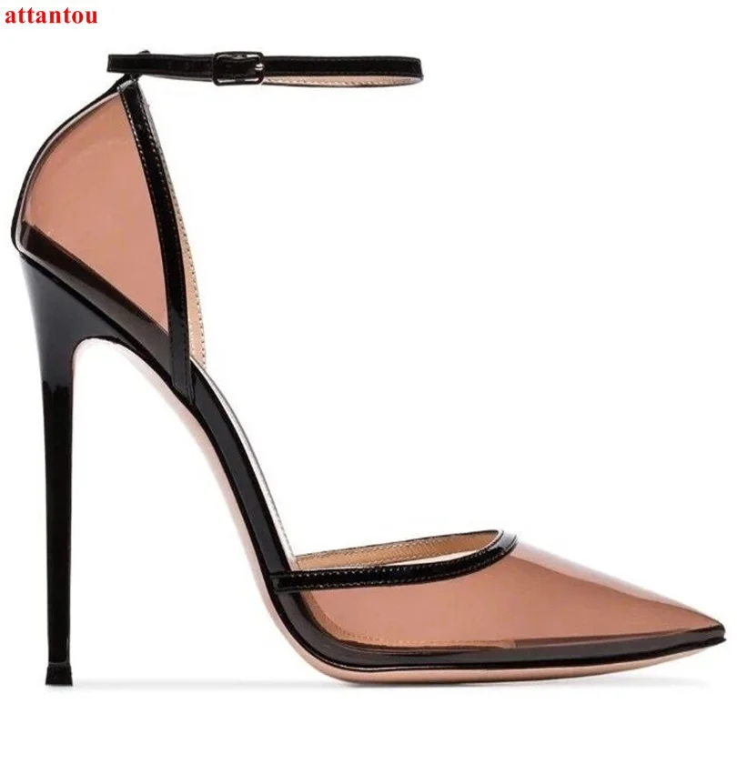 Лидер продаж Модные женские пикантные туфли-лодочки из ПВХ на высоком тонком