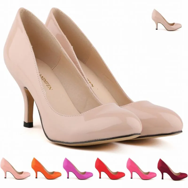 

women pumps Patent leather high heels PU women shoes Pointed Toe 6CM Thin Heels Candy colors Nightclub party shoes