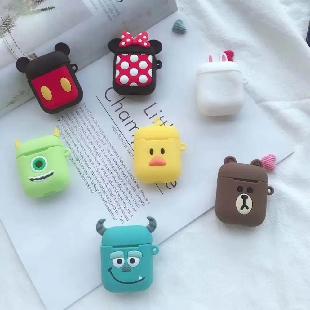 Чехол с мультяшным рисунком для airpods 1 2, беспроводной, Bluetooth, для зарядки телефона, airpod, чехол с карабином, мягкий силиконовый чехол для air pods