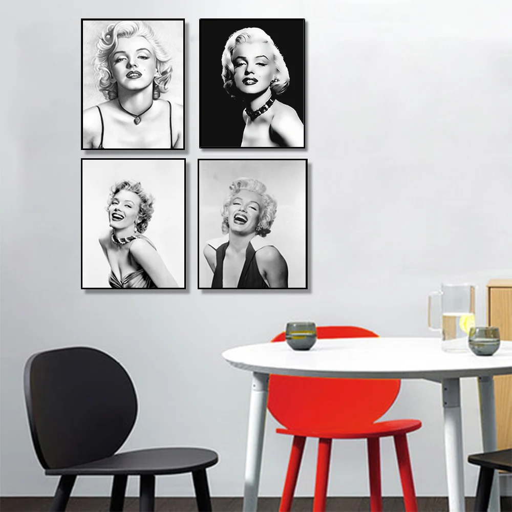 Черно-белая Настенная картина Мэрилин Монро Декоративные плакаты и принты
