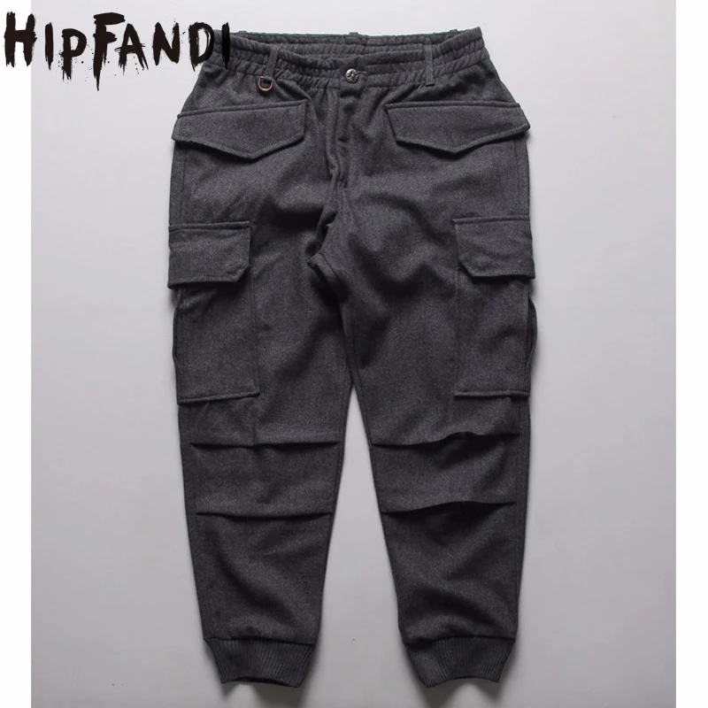 

HIPFANDI 2017 Mens jumpsuit Clothing sweatpants black/grey wool sweats winter harem cargo dress pants Men joggers pants S-4XL