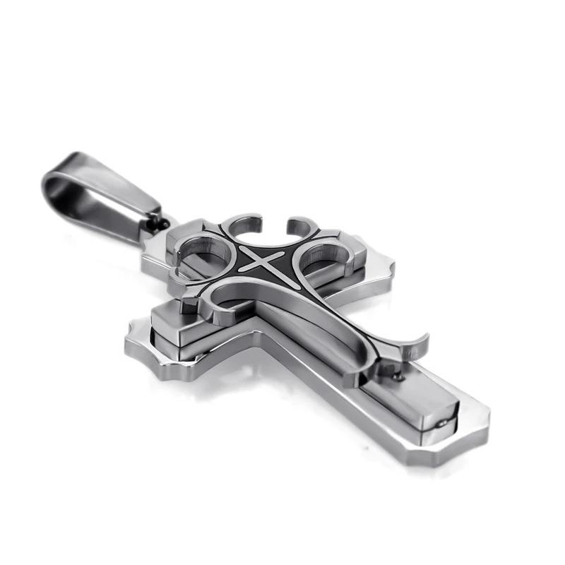 Elfasio цепь из нержавеющей стали 3 слоя рыцарь крест серебро золото черный цвет