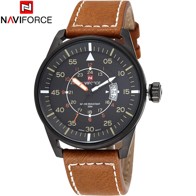 Новинка 2018 мужские кварцевые часы NAVIFORCE водонепроницаемые аналоговые Leatehr