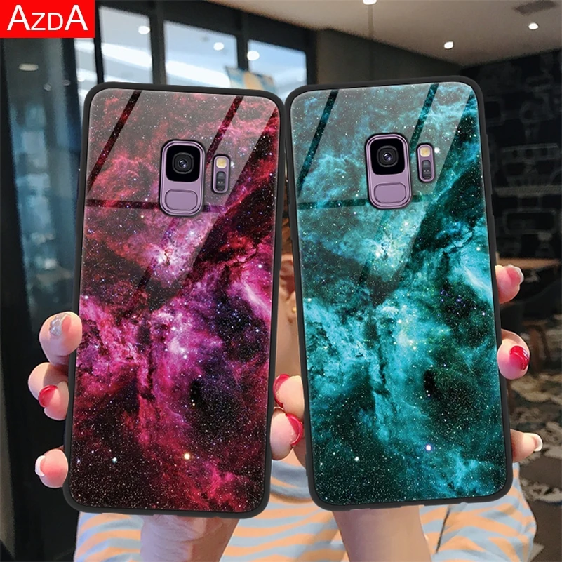 Звездное небо закаленное Стекло чехол для samsung Galaxy A30 A40 A50 A70 M10 M20 J4 J6 J5 J7 S8 S9 S10 плюс A6 A7 A8 A9 крышка